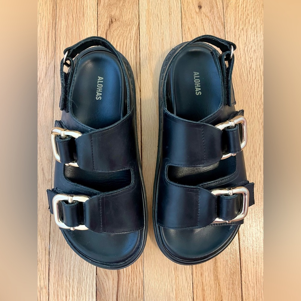 ALOHAS The Harper Black Sandals with Gold Accents